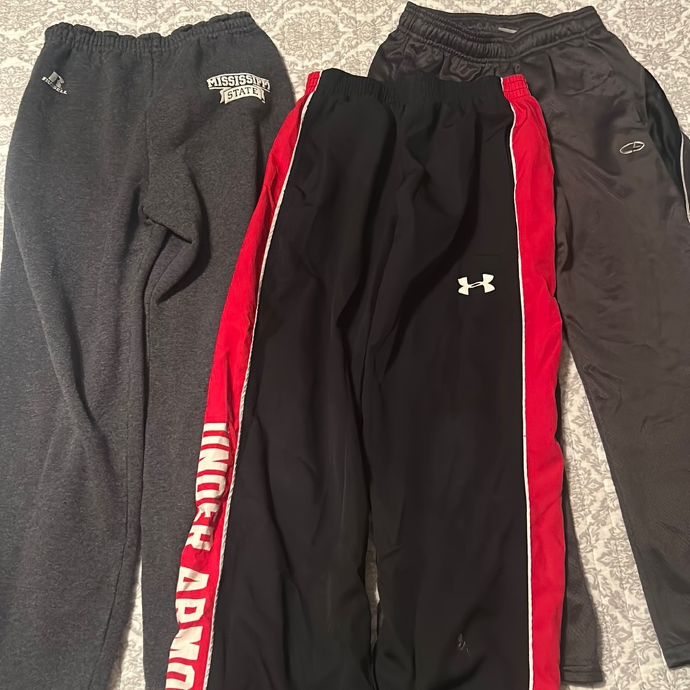 Boys YM pants. Russell, Under Armour, Champion.